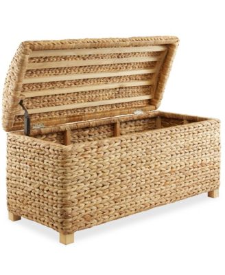 36&amp;#x22; Storage Trunk with Curved Lid, Safety Hinge - Espresso, Water Hyacinth Wicker Storage Chest Basket for Bedroom, Entry Way, Living Room