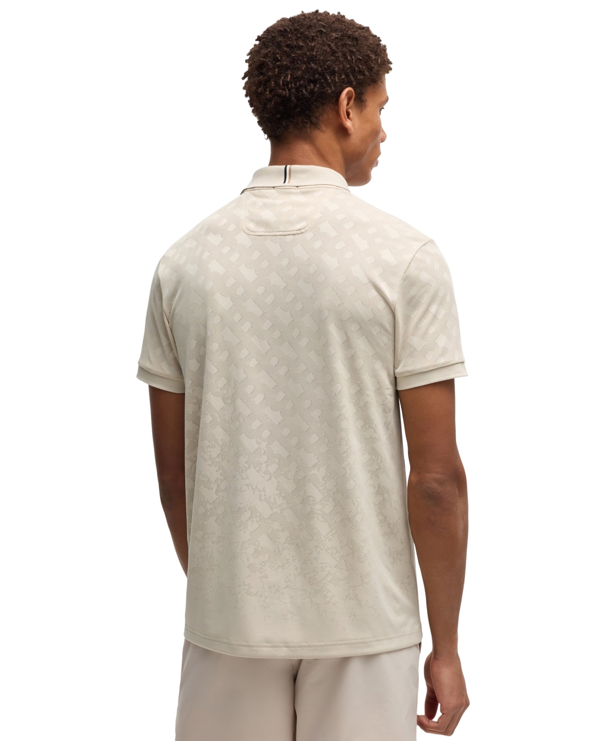 Hugo Boss Boss By  Men's Monogram Jacquard Quick-dry Polo Shirt In Neutral