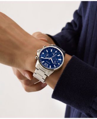 Men's Multifunction Silver Tone Stainless Steel Watch, 44mm