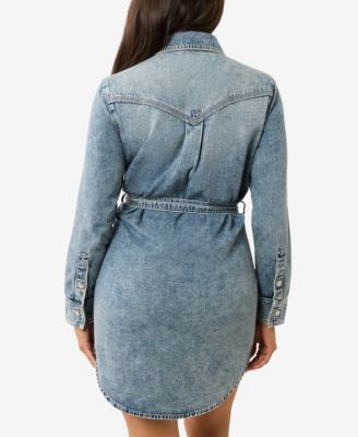 True Religion Women's Georgia Shirt Belted Denim Dress - Macy's