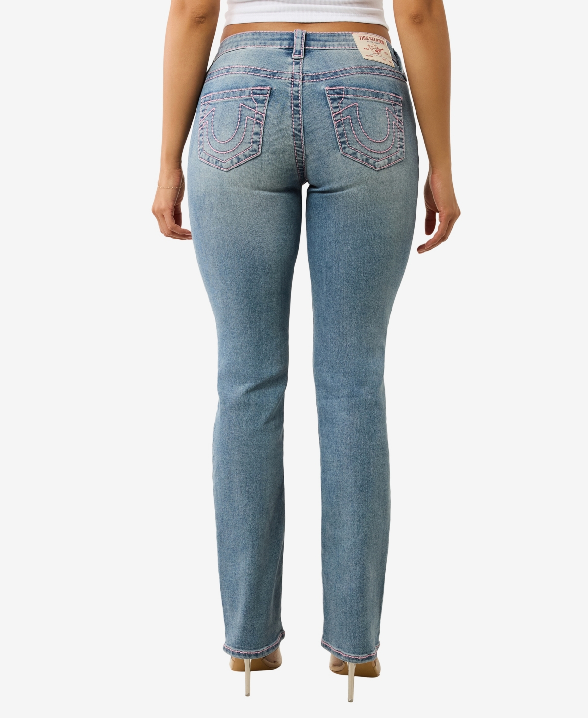 TRUE RELIGION WOMEN'S BILLIE MID RISE STRAIGHT BIG T JEANS 