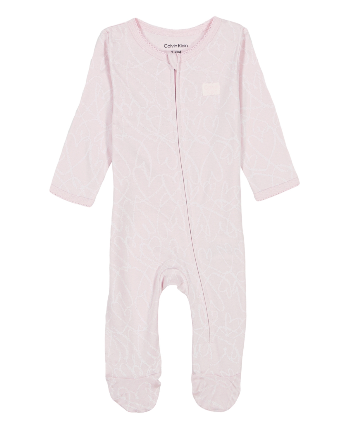 Calvin Klein Baby Girls Heart Sketch Zip-front Footed Coverall In Egret,pale Lilac