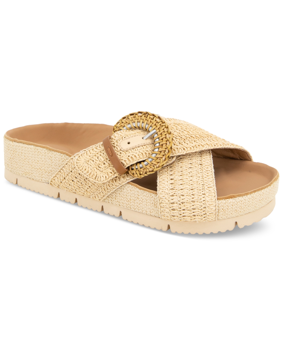 Shop Gentle Souls Women's Louisa Buckled Slide Sandals In Natural Raffia