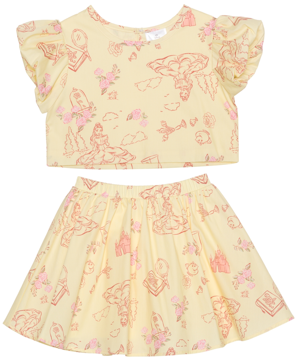 Disney Toddler And Little Girls 2-piece Belle's Day Short Sleeve Top And Skirt Set In Yellow
