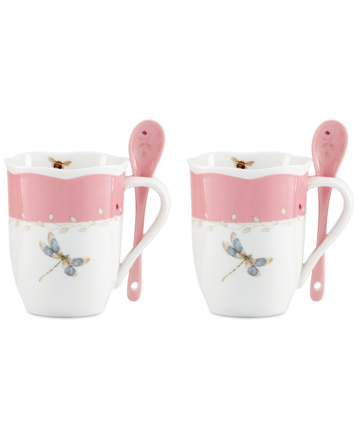 Lenox Butterfly Meadow Mugs With Spoons, Set Of 2 In Pink