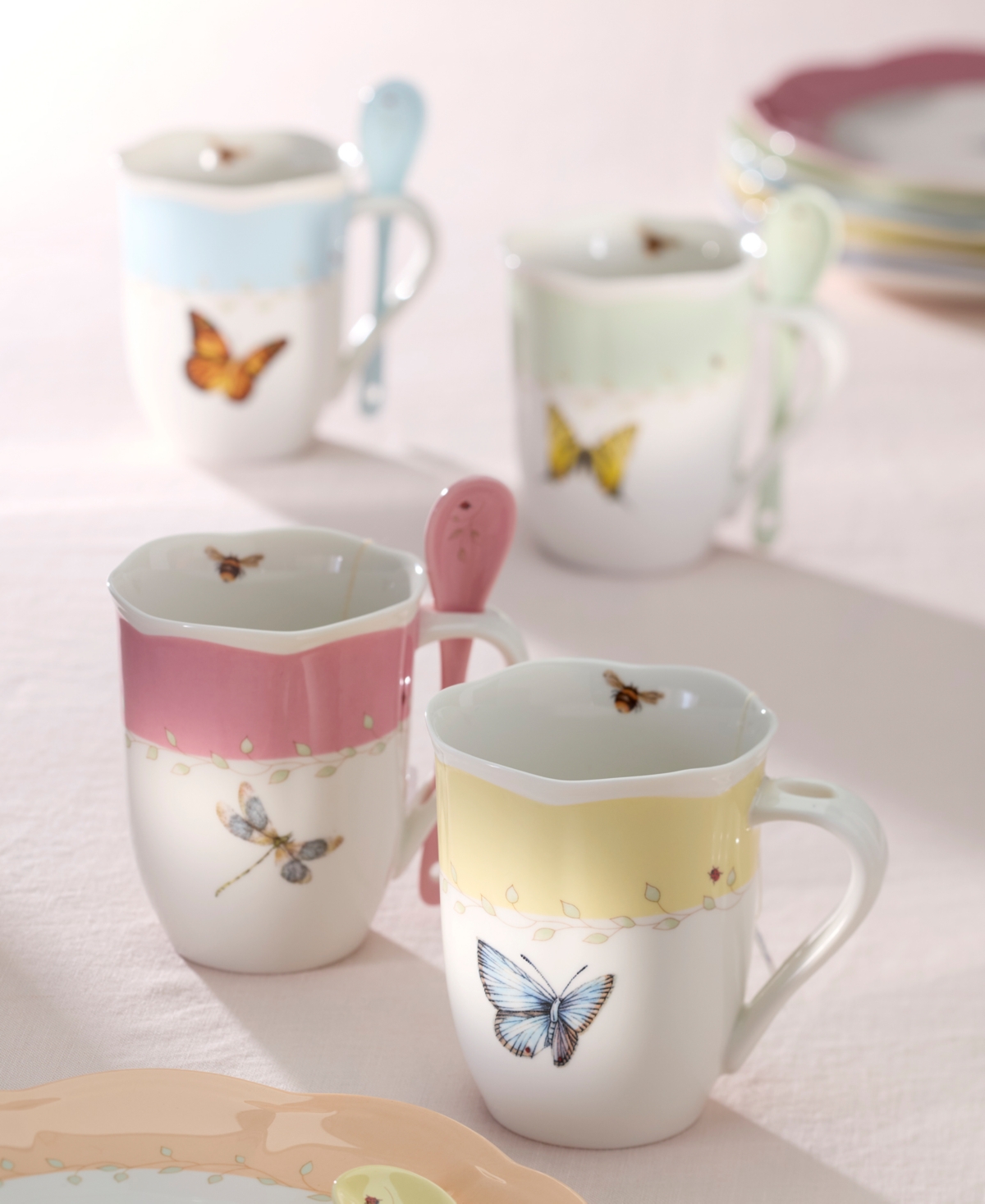 Lenox Butterfly Meadow Mugs With Spoons, Set Of 2 In Blue