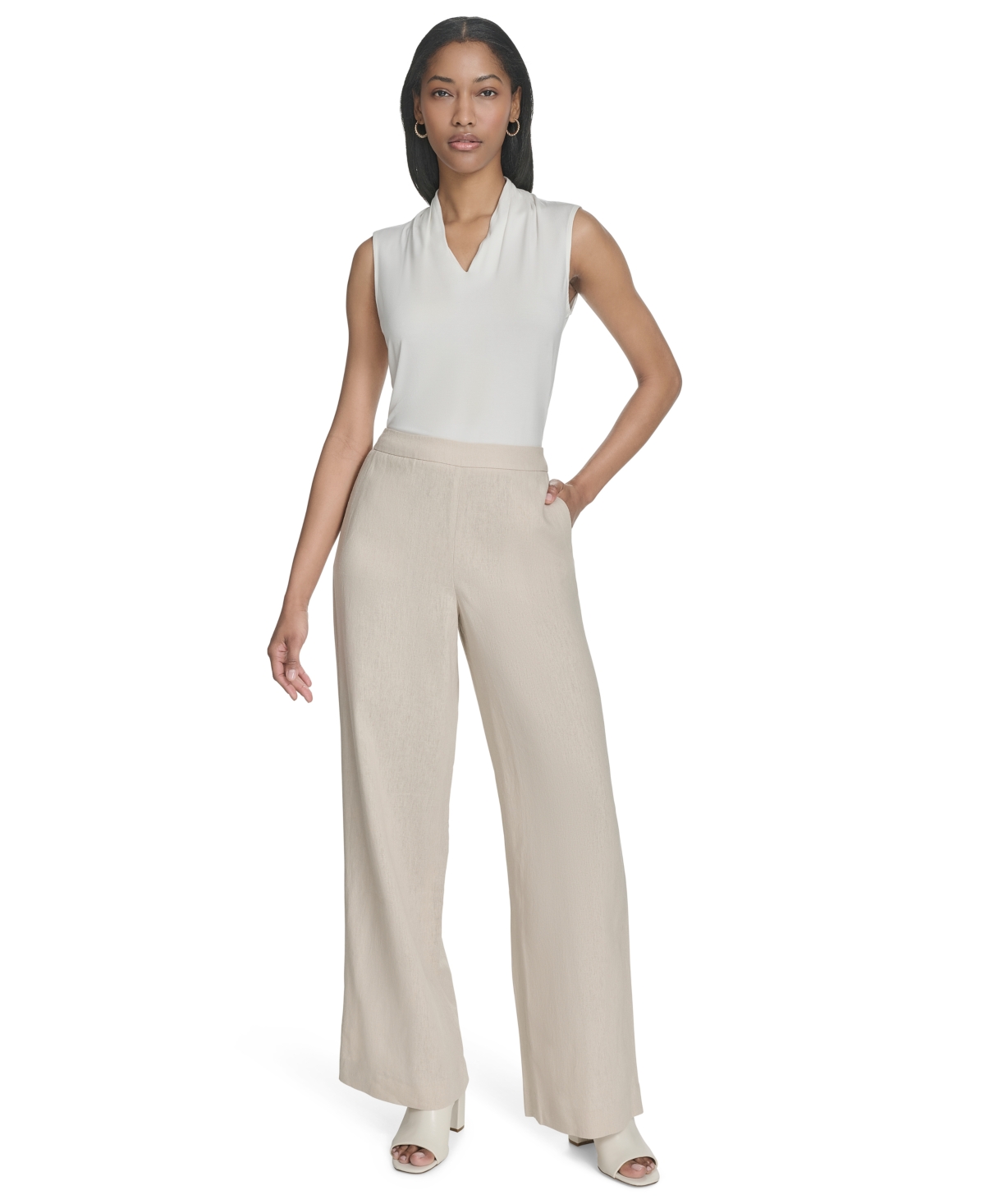 HALSTON WOMEN'S ELASTIC-BACK MID-RISE WIDE-LEG PANTS 