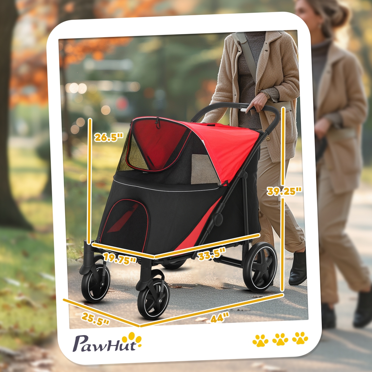 PawHut One-Click Foldable Dog Stroller for M L Dogs, Pet Stroller,