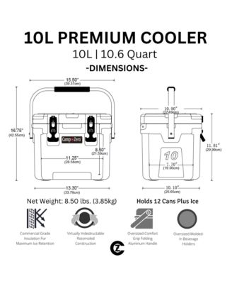 10 | 10.6 Qt. Premium Cooler with 2 Molded-in Cup Holders & Folding Aluminum Handle