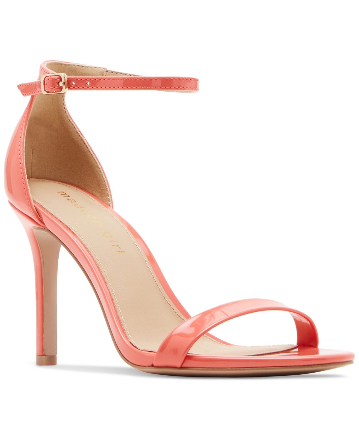 Madden Girl Brazen Two-piece Stiletto Dress Sandals In Coral Patent