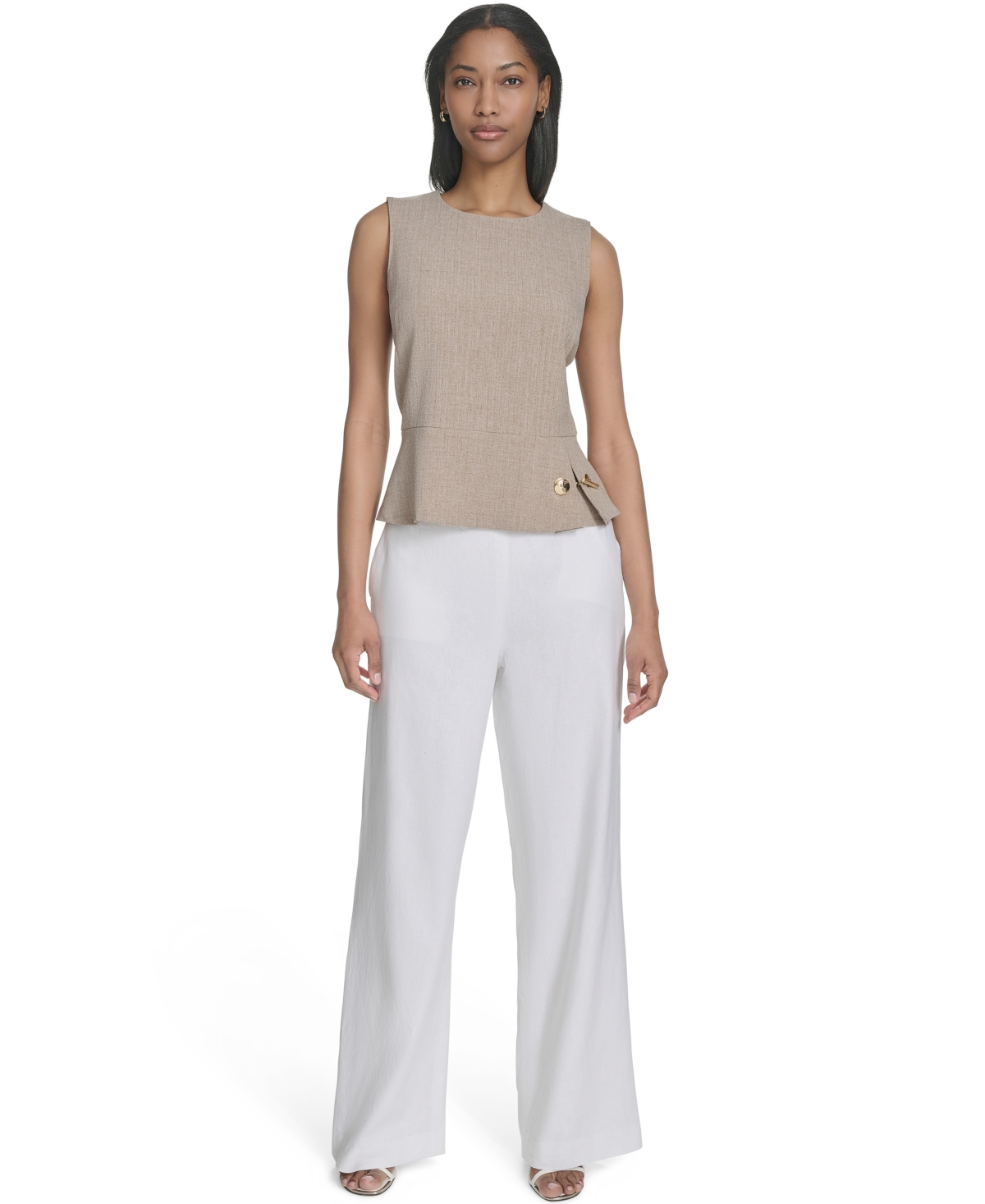 HALSTON WOMEN'S SLEEVELESS SIDE-PLEAT PEPLUM TOP 