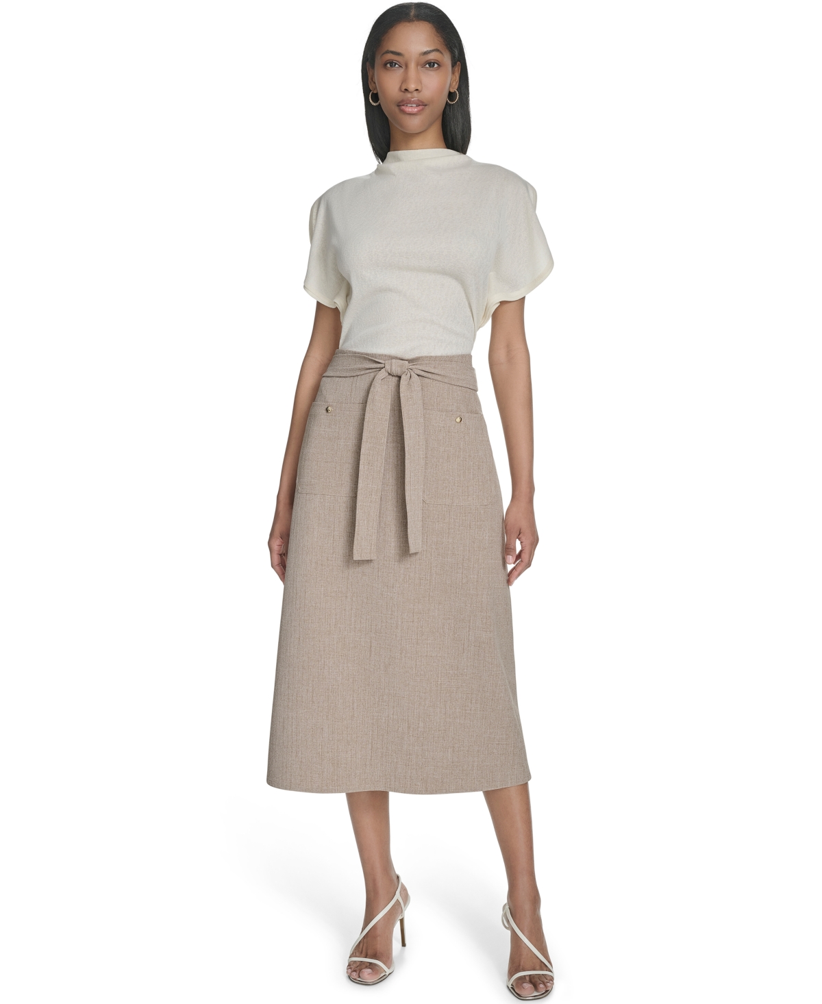 HALSTON WOMEN'S TIE-WAIST PATCH-POCKET MIDI SKIRT 