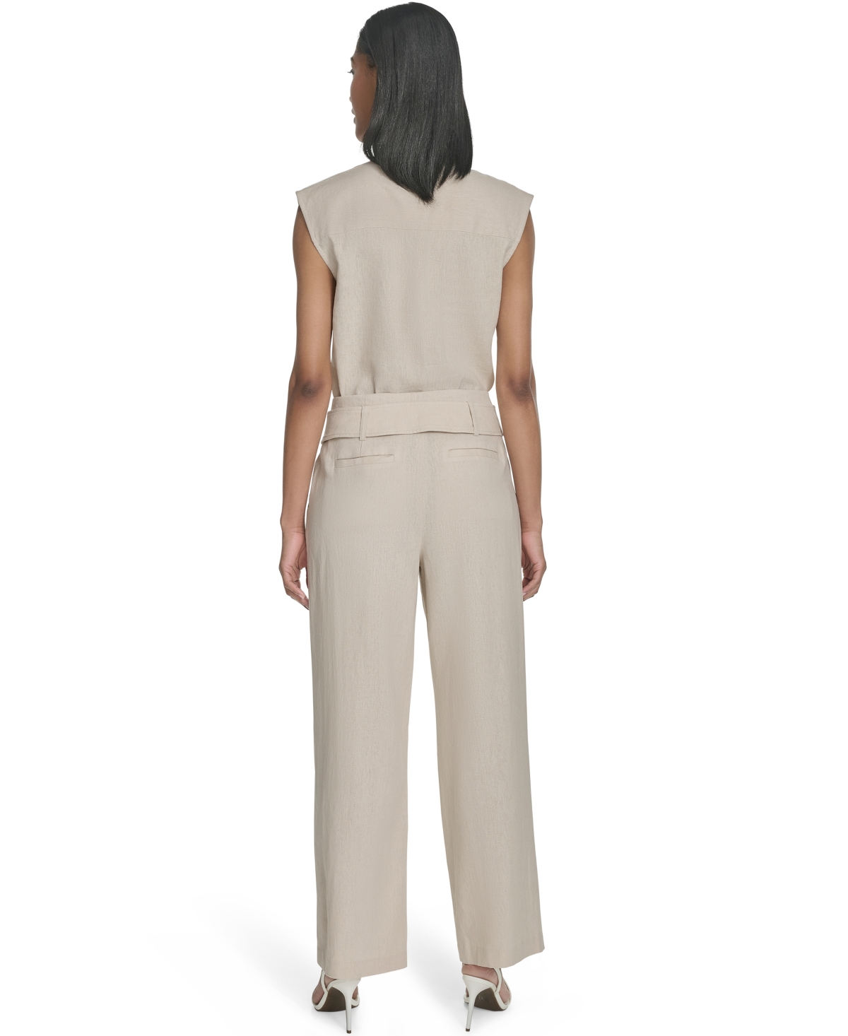 HALSTON WOMEN'S MID-RISE STRAIGHT-LEG TAB-WAIST PANTS 