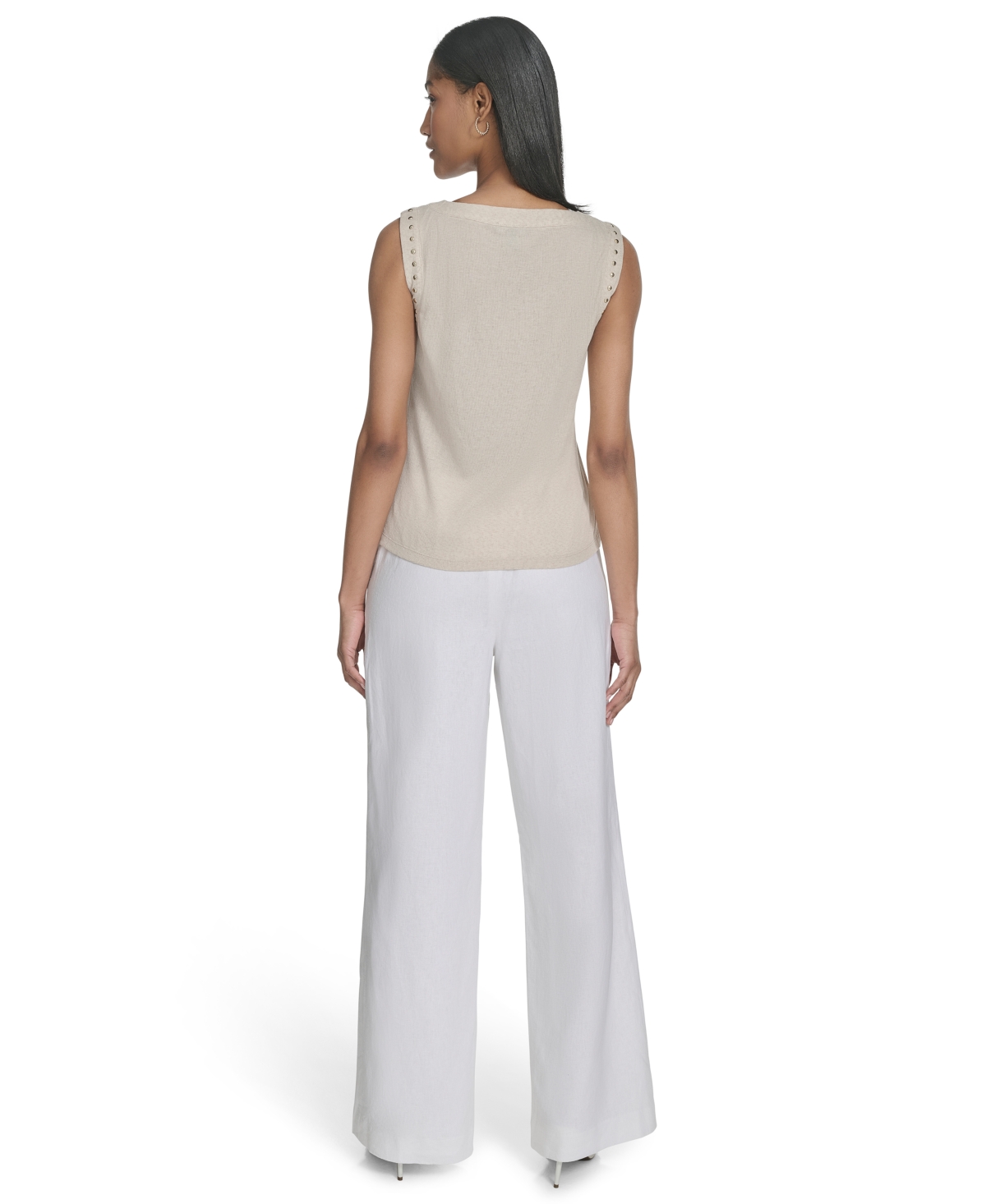 Shop Halston Women's Rhinestone-armhole Round-neck Top In Sand