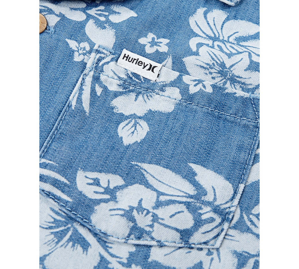 Hurley Little Boys Chambray Printed Camp Shirt & Shorts Set In Lt Chambray White