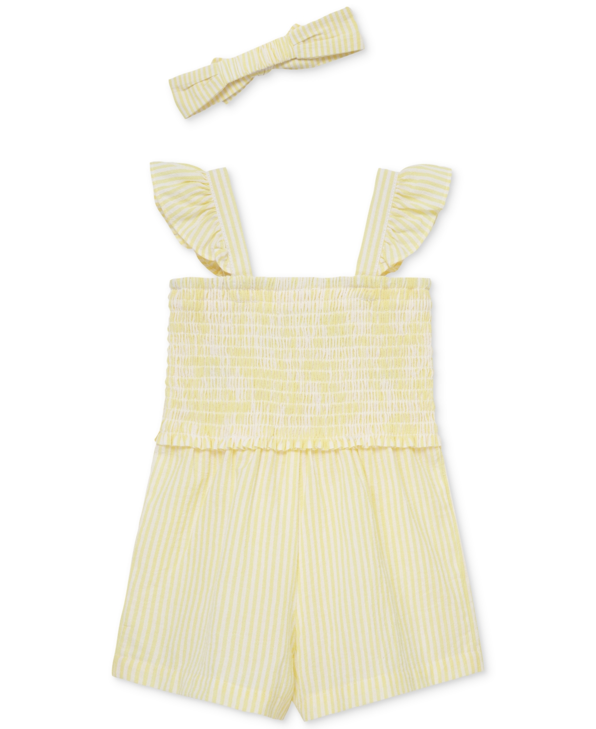 Shop Little Me Baby Girls Woven Cotton Romper & Headband, 2 Piece Set In Yellow