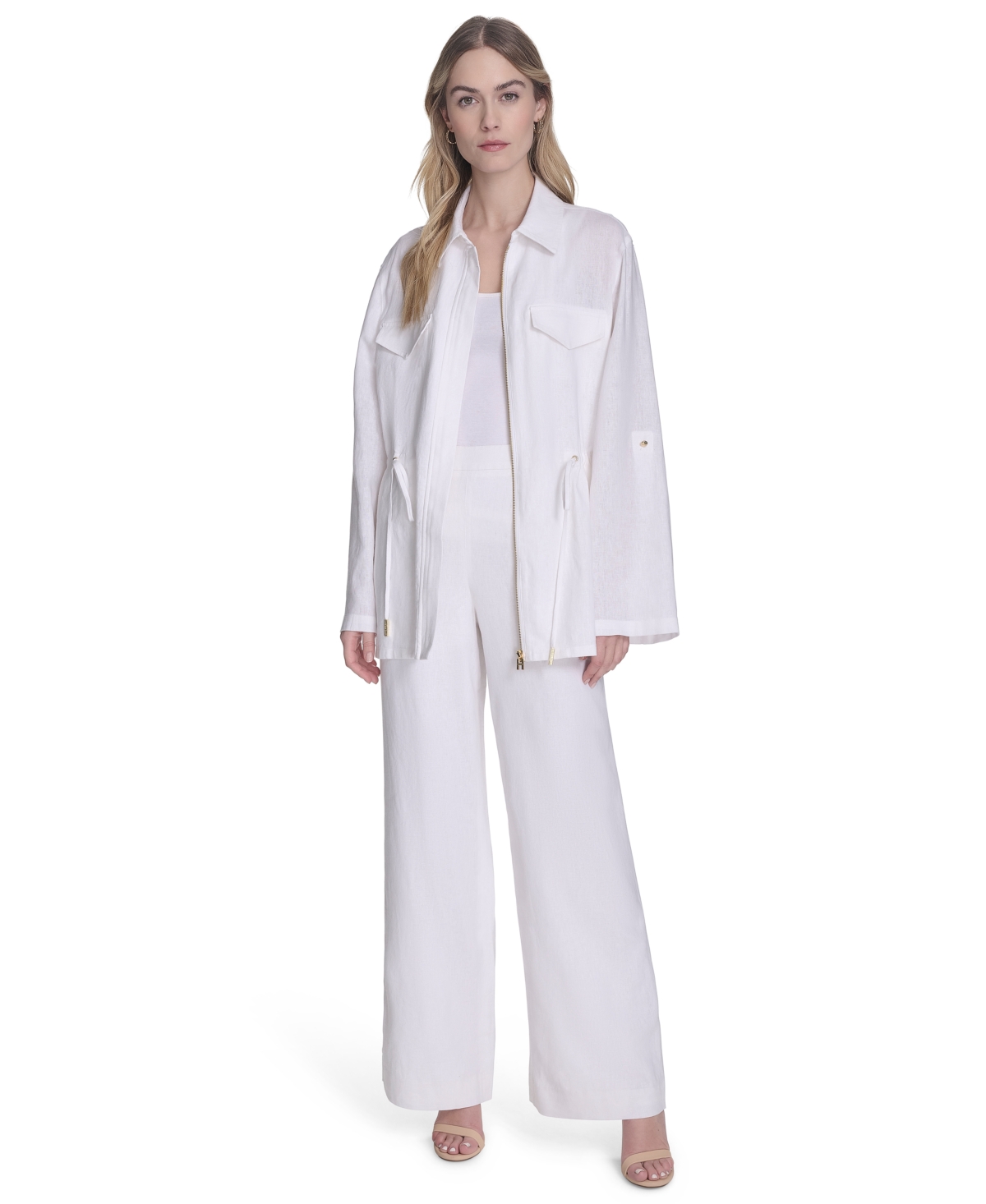 HALSTON WOMEN'S ZIP-FRONT DRAWCORD-WAIST COLLARED TOP 