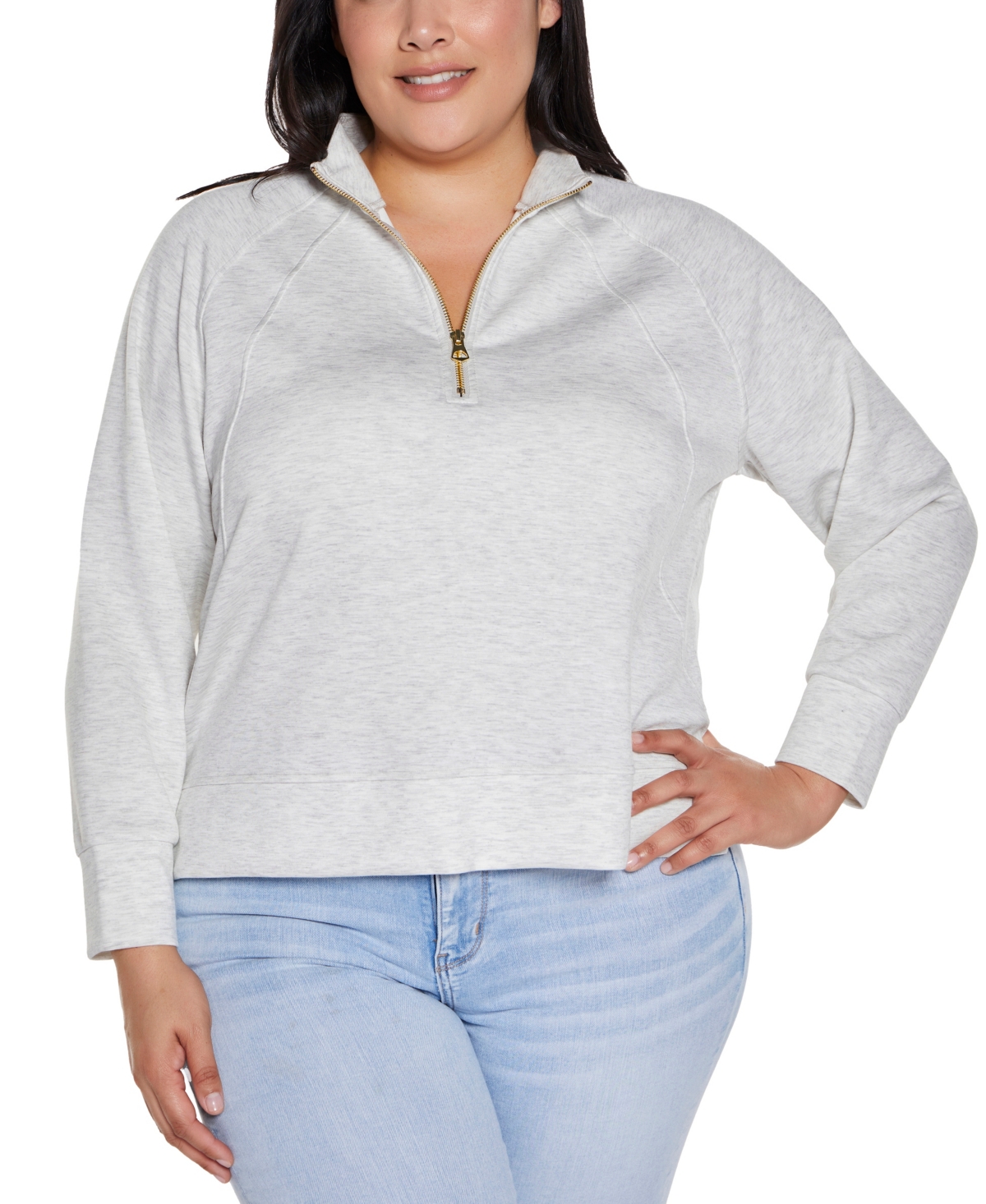 Plus Size Scuba Knit Quarter-Zip Top - Heather Light Gray