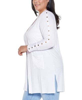 Plus Size Black Label Embellished Sleeve Knit Open Cardigan Sweater