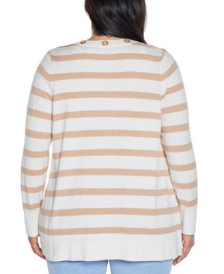 Plus Size Black Label Rhinestone Grommet Striped Open-Front Cardigan Sweater