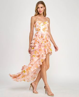 SENI & CADE - Juniors' Floral Asymmetric Ruffle Dress