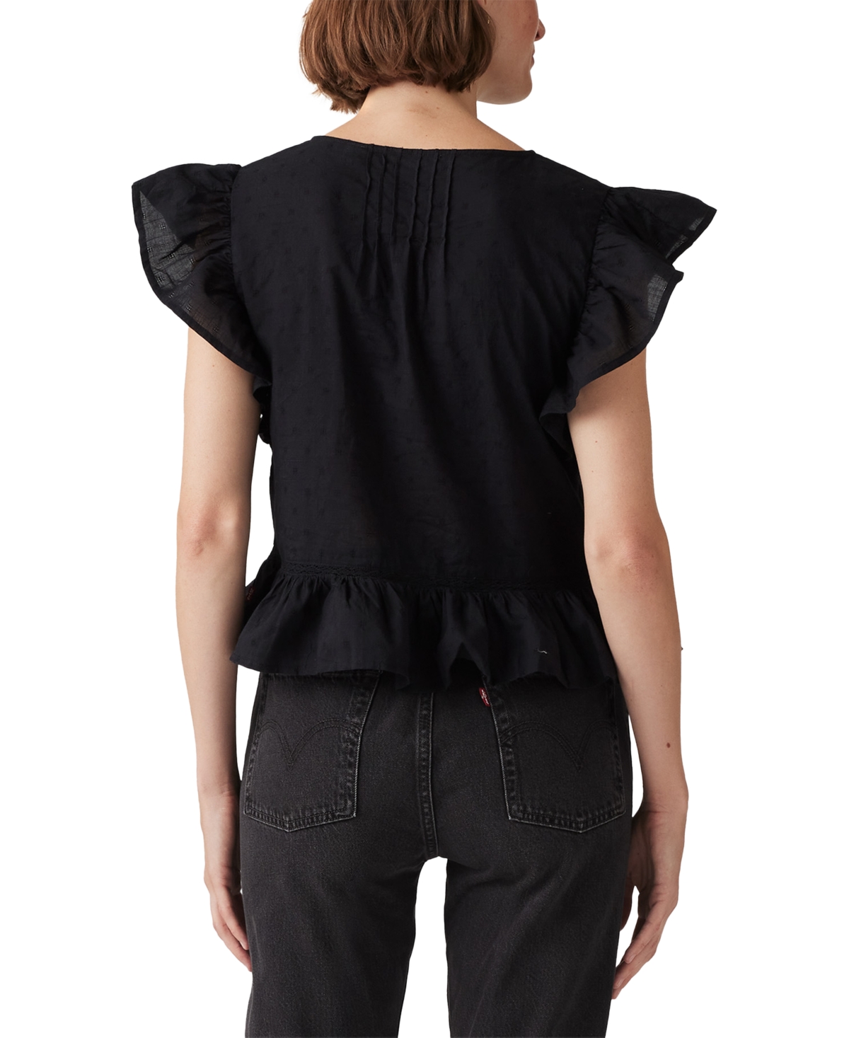 Levi's Women's Aniston Cotton Ruffled Flutter-sleeve Blouse In Anthracite Night