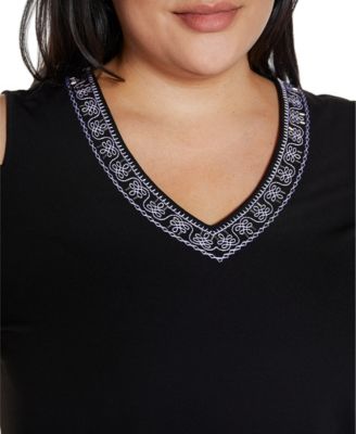 売れ筋商品|||ベルディーニ カットソー トップス レディース Plus Size Black Label Embroidered Cold-Shoulder Knit Top Black Multi Belldini Plus Size Black Label Embroidered Cold-Shoulder
