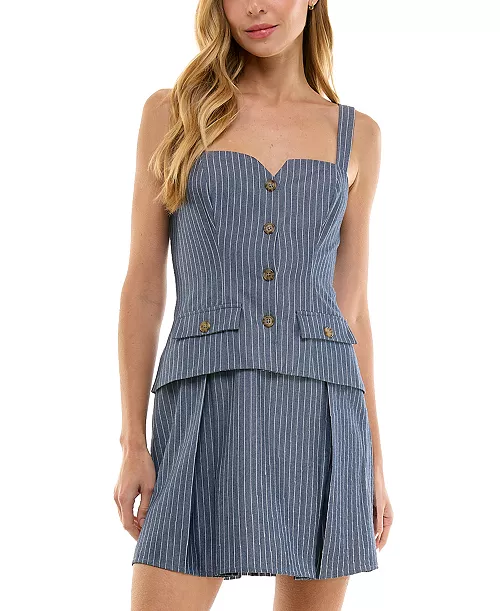 juniors' striped vest-bodice mini dress