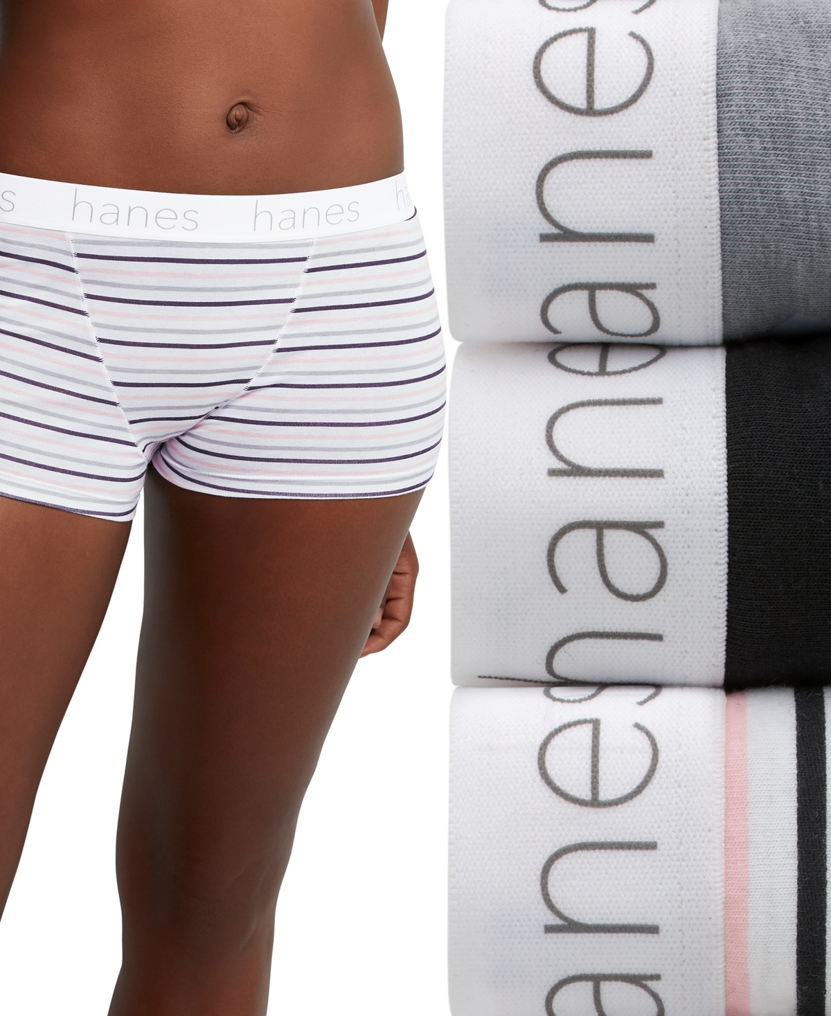 Hanes Women's 3-pk. Originals Ultimate Cotton Stretch Boxer Brief Underwear 45uobb In Grey Heather,black,stripe (7ey)