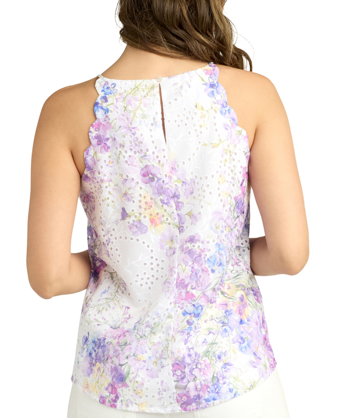 Bcx Juniors' Scalloped Floral Eyelet Halter Top In Pat F