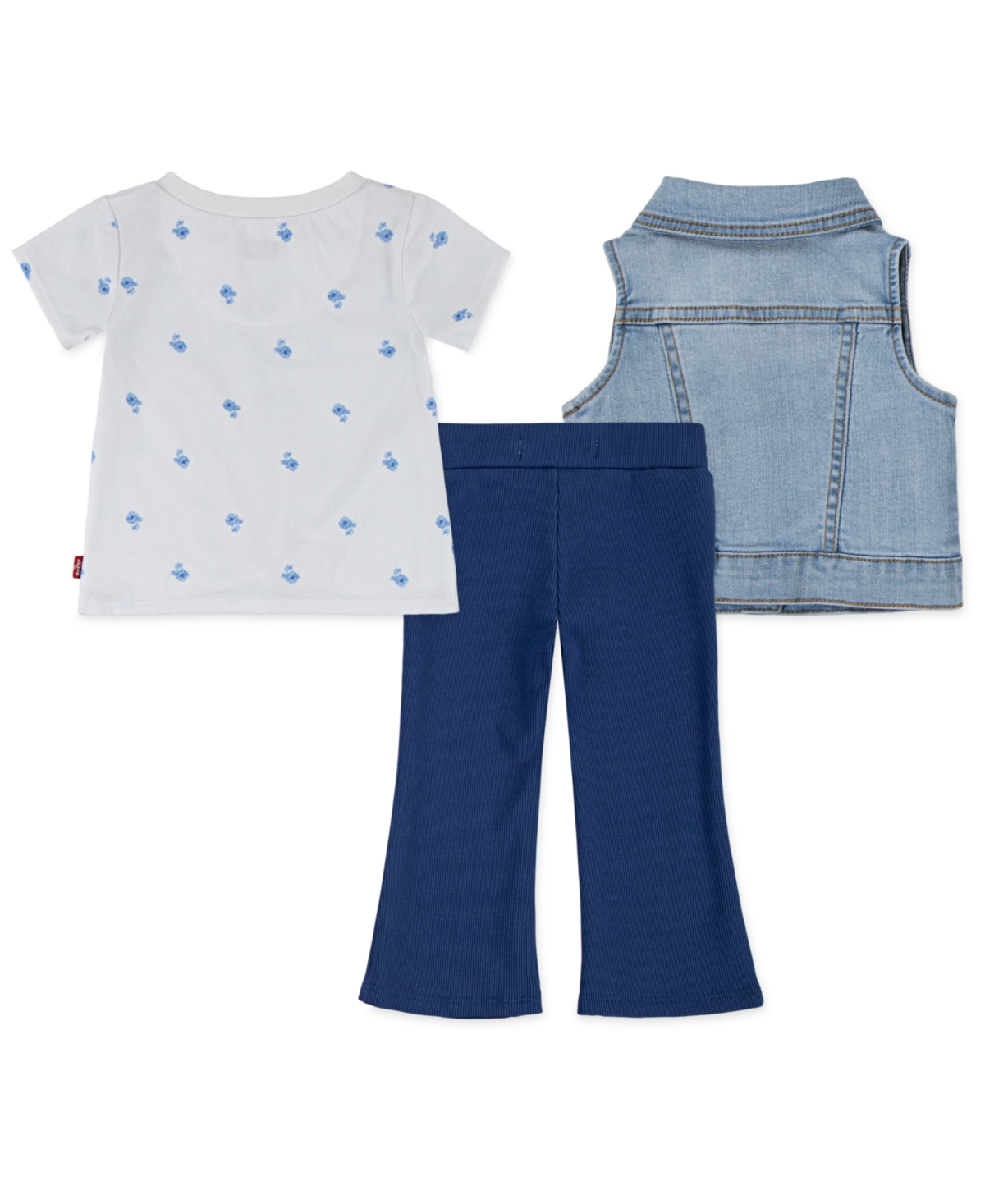 LEVI'S TODDLER GIRLS 3-PIECE SHORT SLEEVE T-SHIRT VEST AND FLARED LEGGINGS SET 