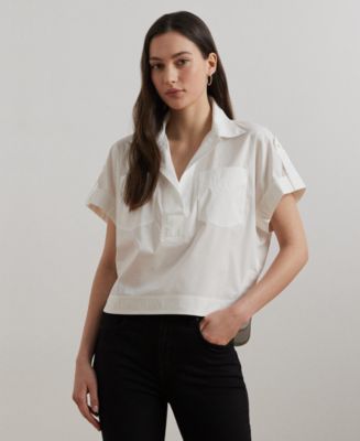 ラルフ・ローレン Lauren Ralph Lauren Cotton Blend Short Sleeve Camp Shirt レディース シャツ Lauren Ralph Lauren Women's Cotton-Blend Short-Sleeve Camp