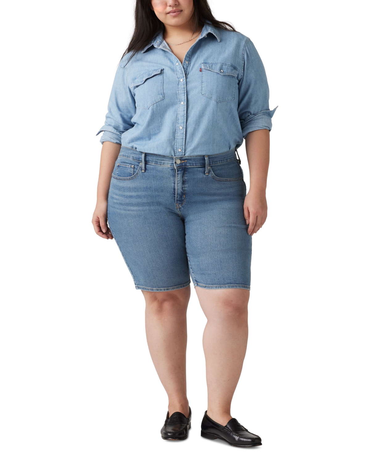 Shop Levi's Plus Size High-rise Shaping Bermuda Shorts In Camp Denim