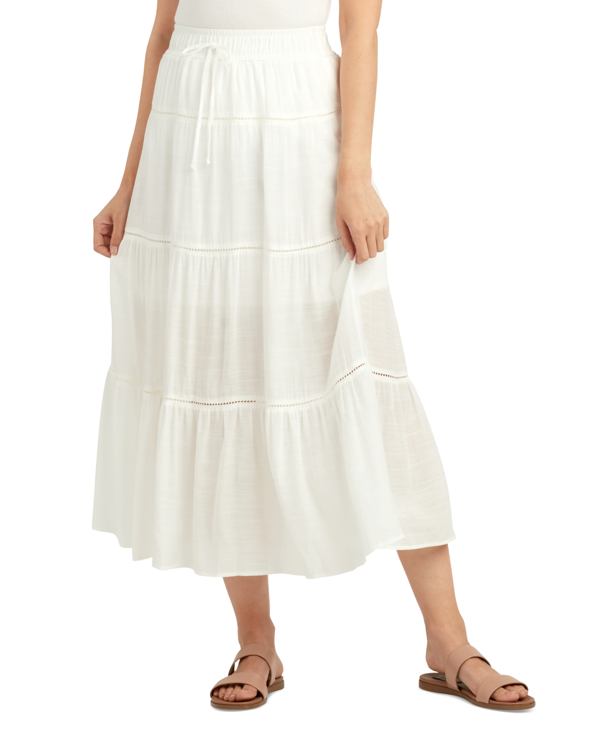 Juniors' Tiered Gauze Pull-On Maxi Skirt - Off White