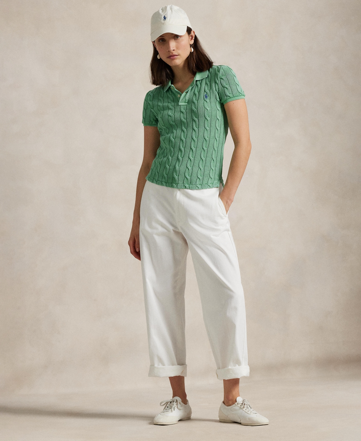 Shop Polo Ralph Lauren Women's Cable-knit Polo Shirt In Pistachio