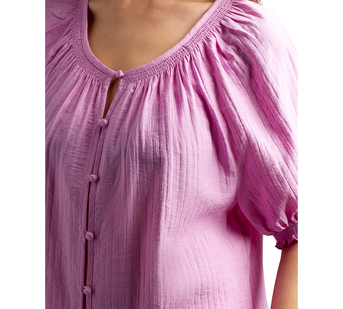 Bcx Juniors' Puff-sleeve Button-front Knit Top In Orchid