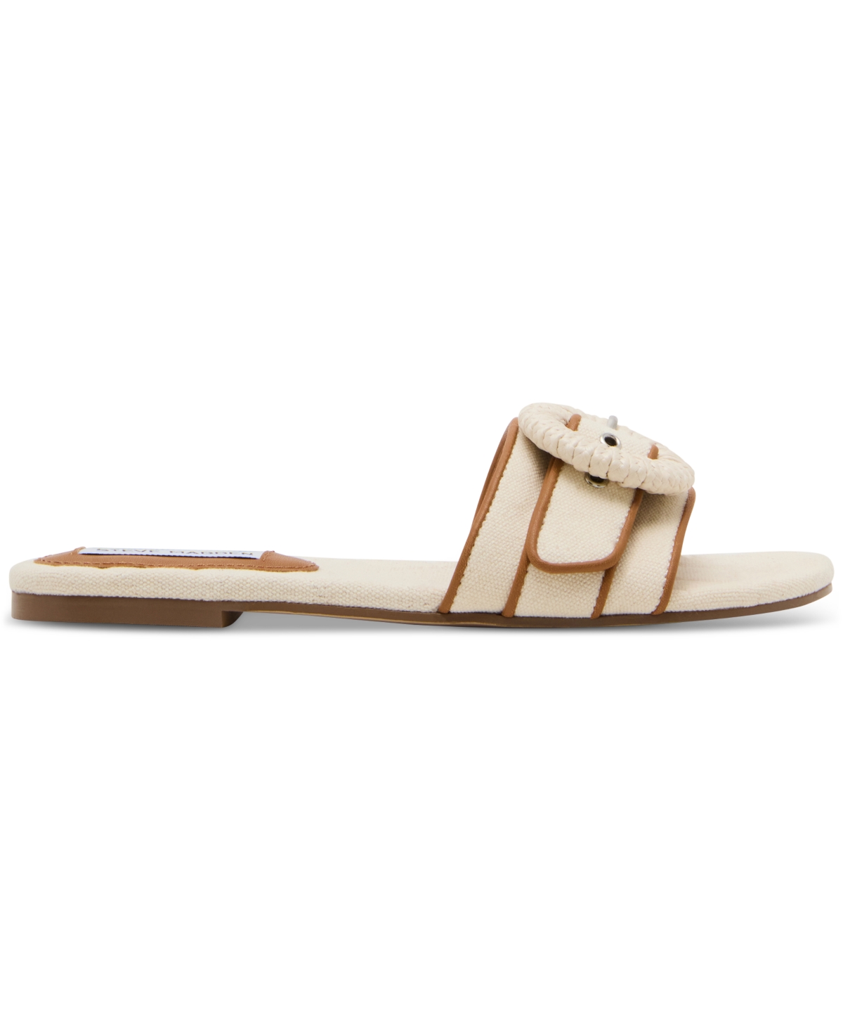 STEVE MADDEN WOMEN'S MERLA RAFFIA BUCKLE SLIDE SANDALS 