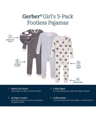 Baby Girls' Snug Fit Footless, 3-Pack