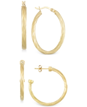 image of Set of Two Rope Hoop Earrings in 14k Gold Vermeil