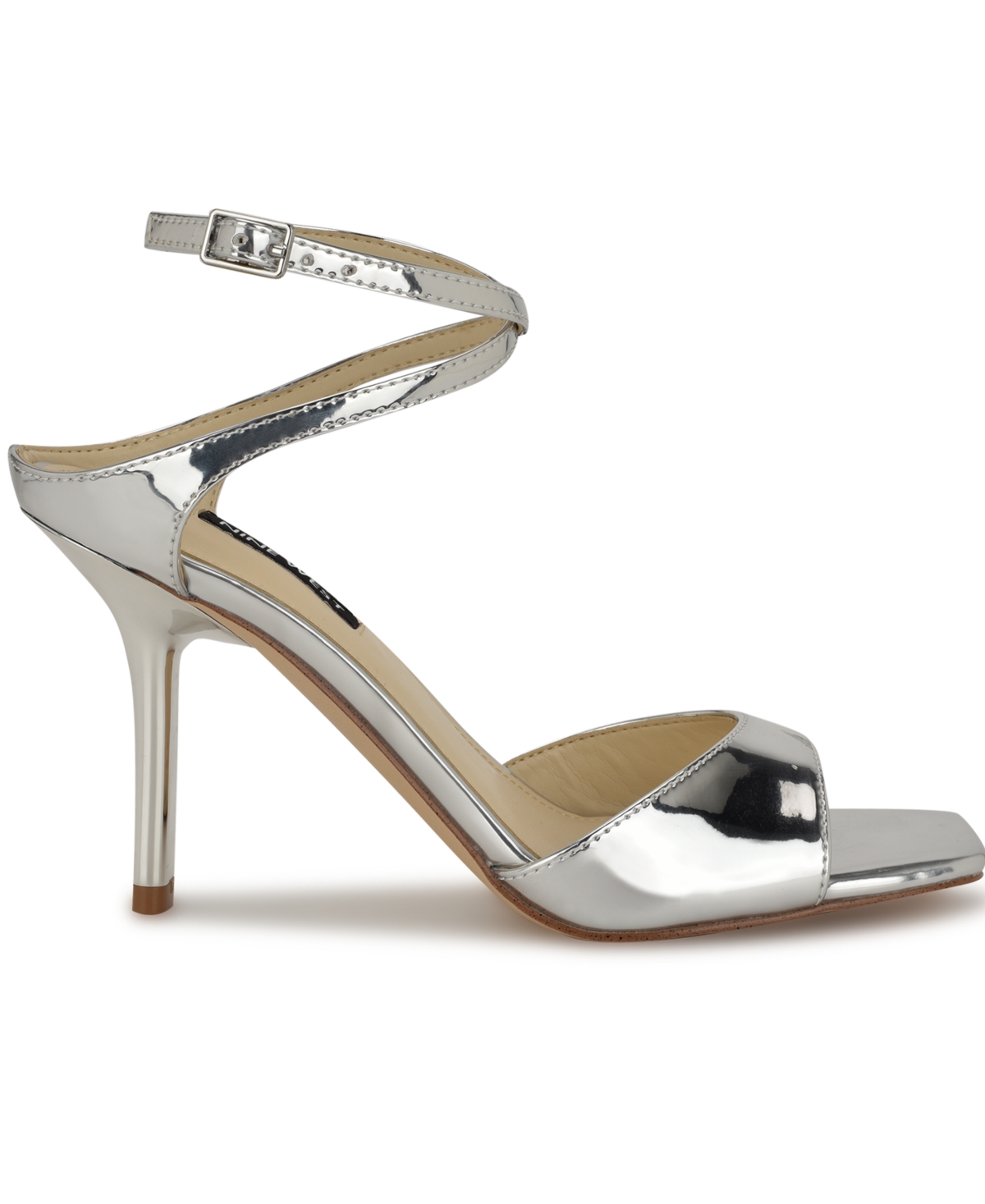 Nine West Women's Devans Strappy Square Toe Stiletto Sandals In Silver Mirror Metallic
