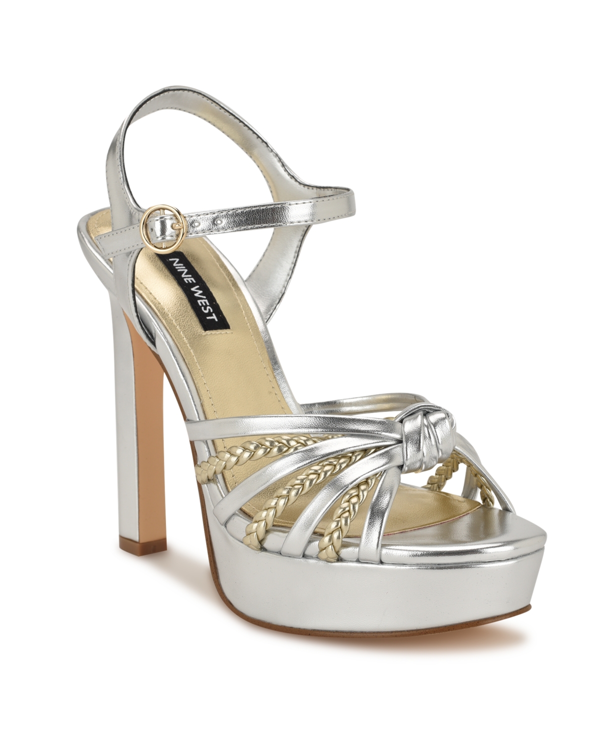Nine West Waser Ankle Strap Platform Sandal In Silver,gold