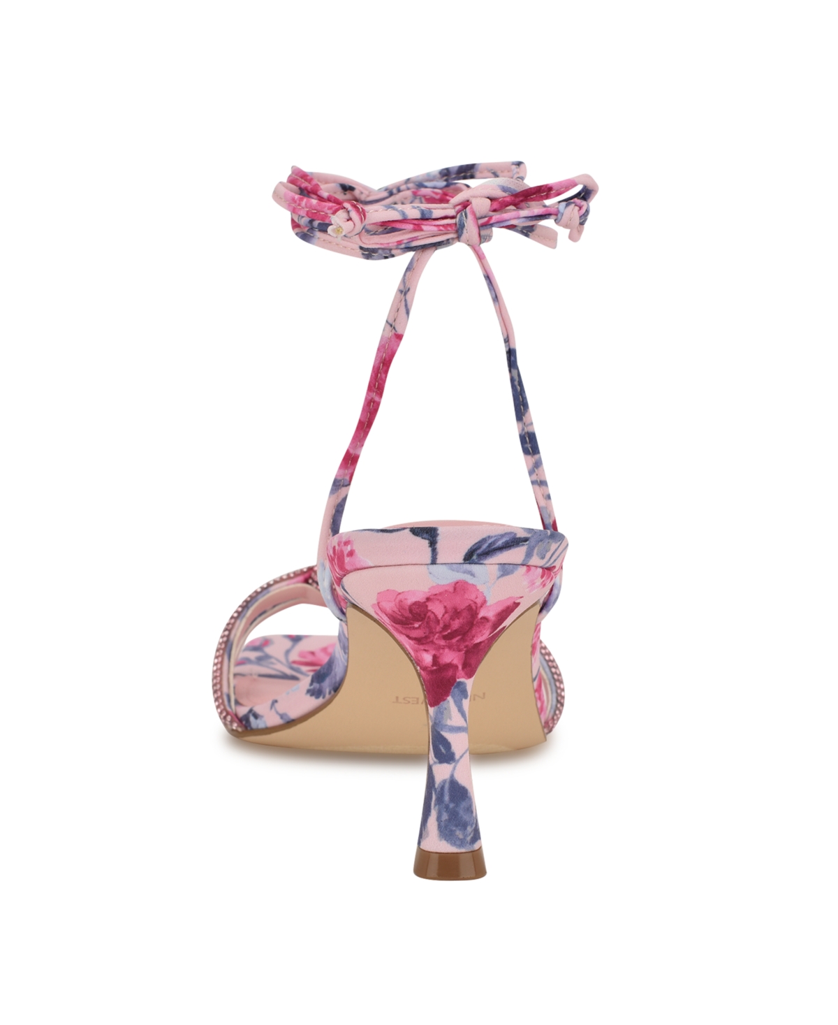 Nine West Raqchel Ankle Wrap Sandal In Pink Mystic Garden Print