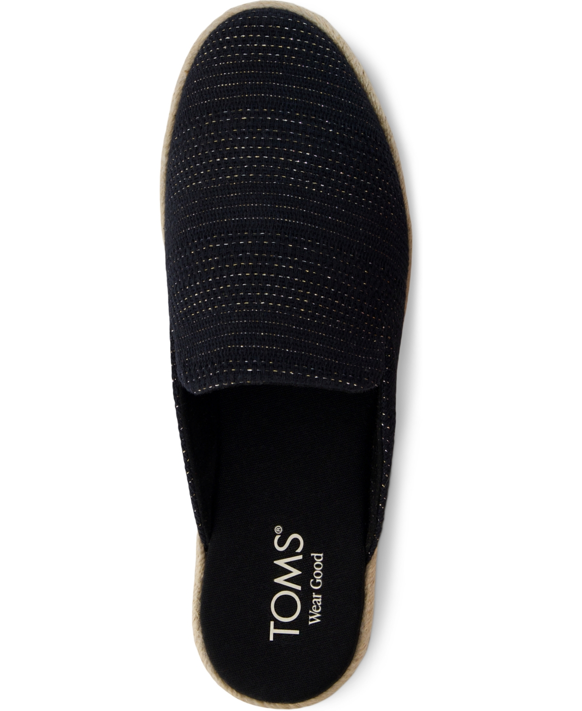 Shop Toms Women's Santiago Espadrille Round Toe Mules In Black Metallic Linen Stripe