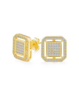 Geometric CZ Stud Earrings: Flat Square Box Frame, 14K Gold, Sterling Silver, 12MM