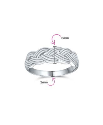 Half Braided Silver Ring with Wheat Weave and Twisted Rope Design Sterling