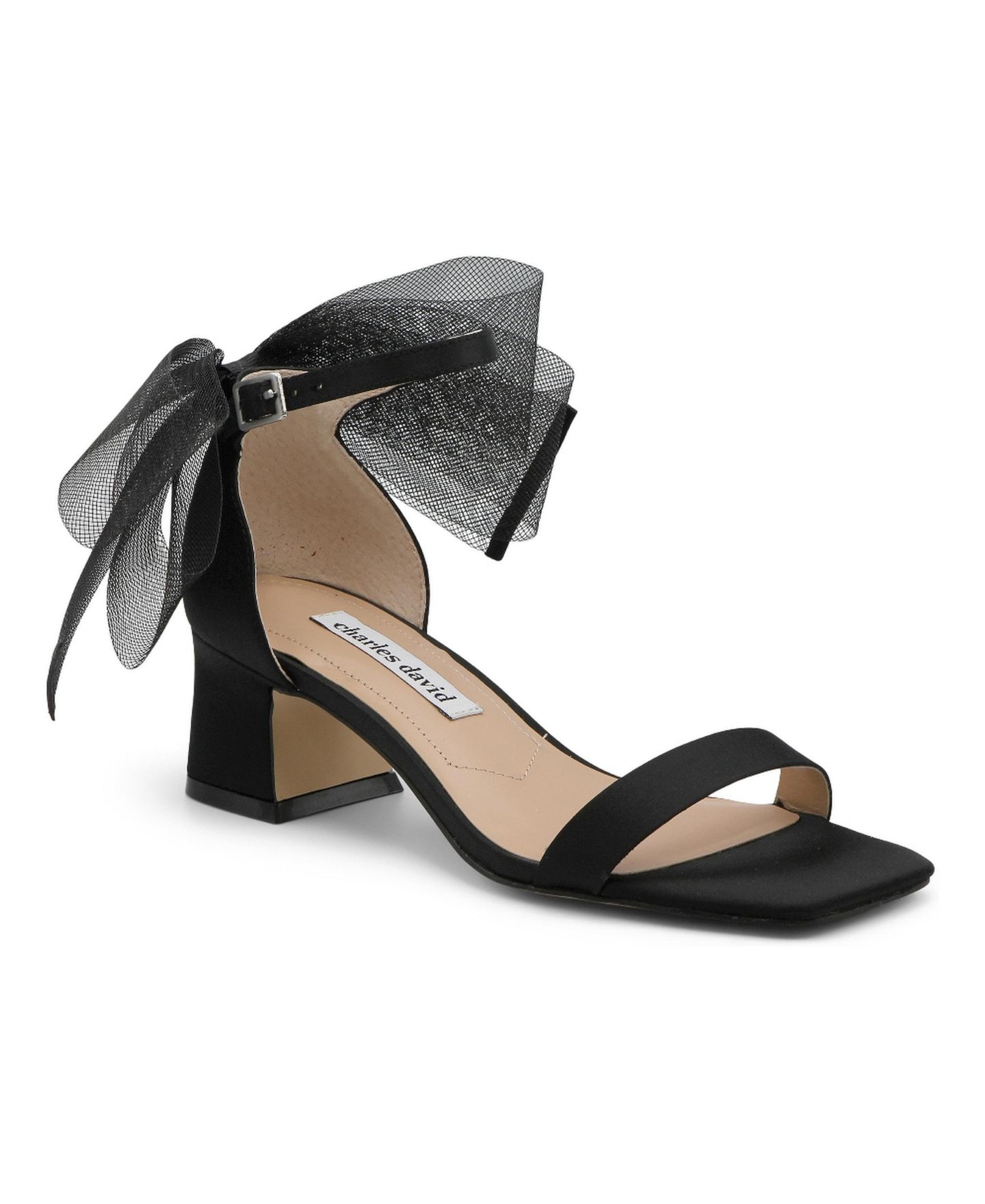Женские сандалии Charles David Riley Chunky Heel Dress Sandal Chiffon Bow, цвет: Чёрный — фото 1