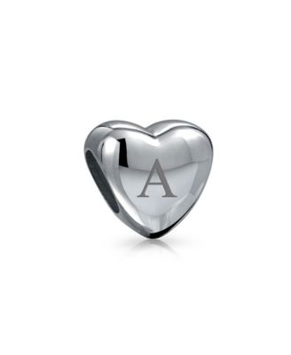 Initial Alphabet Heart Charm Bead in Sterling Silver