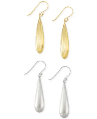 Macy's - Set of Two Drop Earrings in 14k Gold Vermeil and White Gold Vermeil