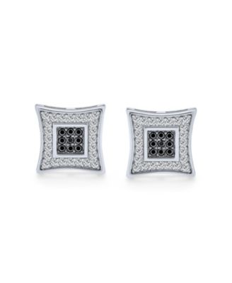 Contemporary 9MM Black & White CZ Stud Earrings in Sterling Silver