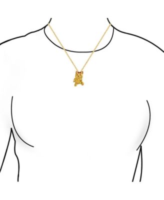 Best Friend Dog Pendant Necklace Pink Bow Yorkshire Terrier Shih Tzu Gold Plated